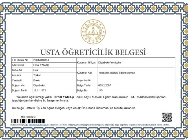 ustalık belgesi ustalık belgesi